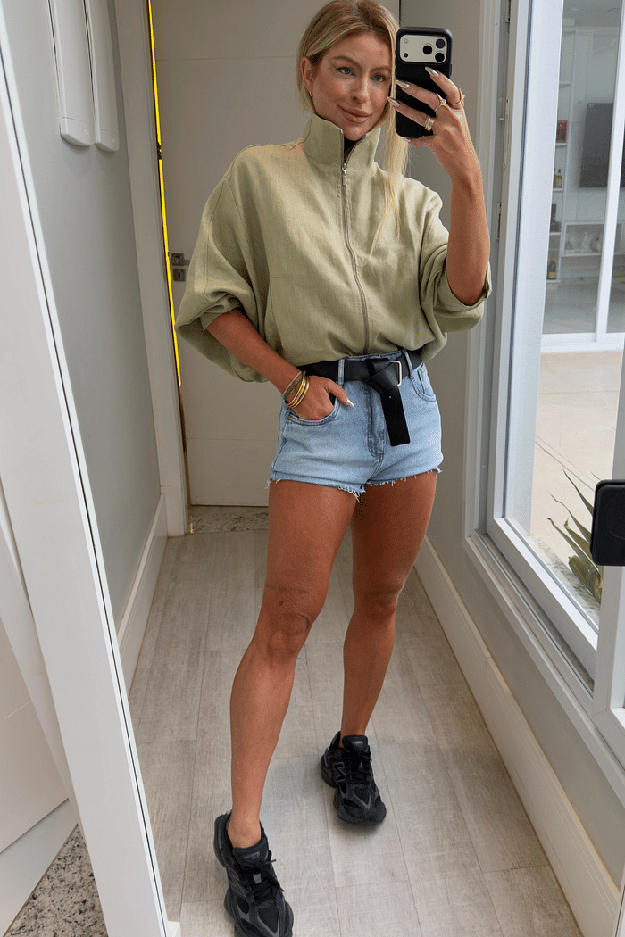 Short jeans curto barra corte à fio Gaby