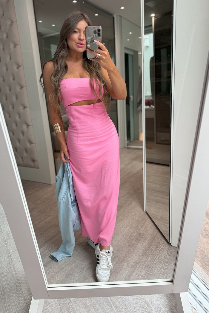 Vestido midi tomara que caia lina