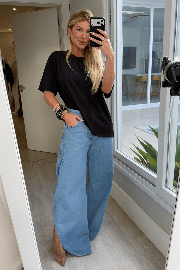 Calça jeans balloon com fenda lateral Ruby