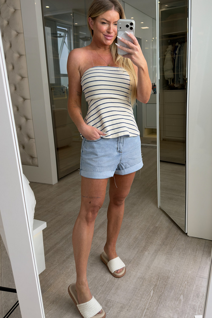 Blusa tomara que caia com listra Alba