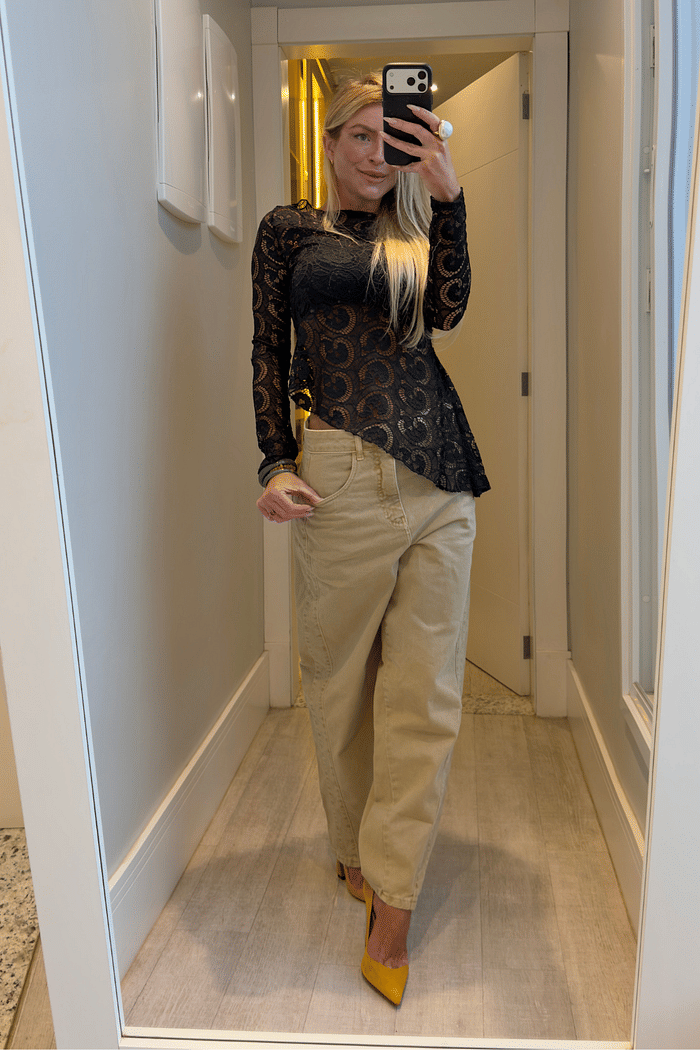 Calça jeans ballon recortes Antônia