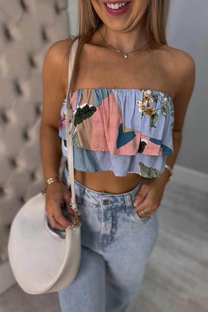 Cropped tomara que caia com babados