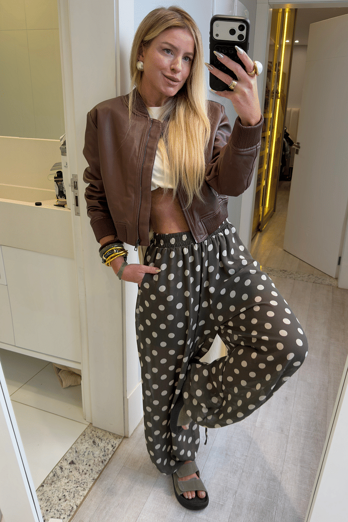 Calça balloon estampa de poá Laura