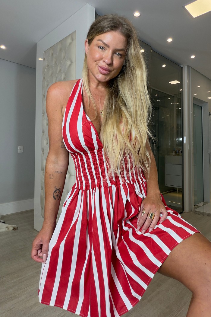 vestido curto de listras Liandra