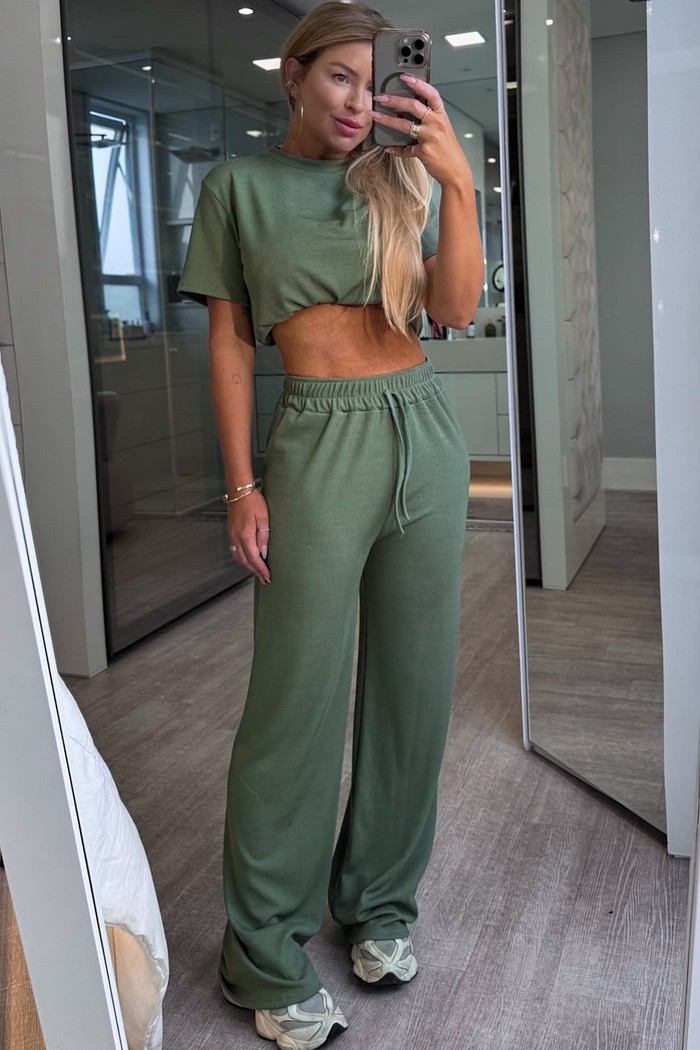 Conjunto calça e blusa manga curta canelado Mily