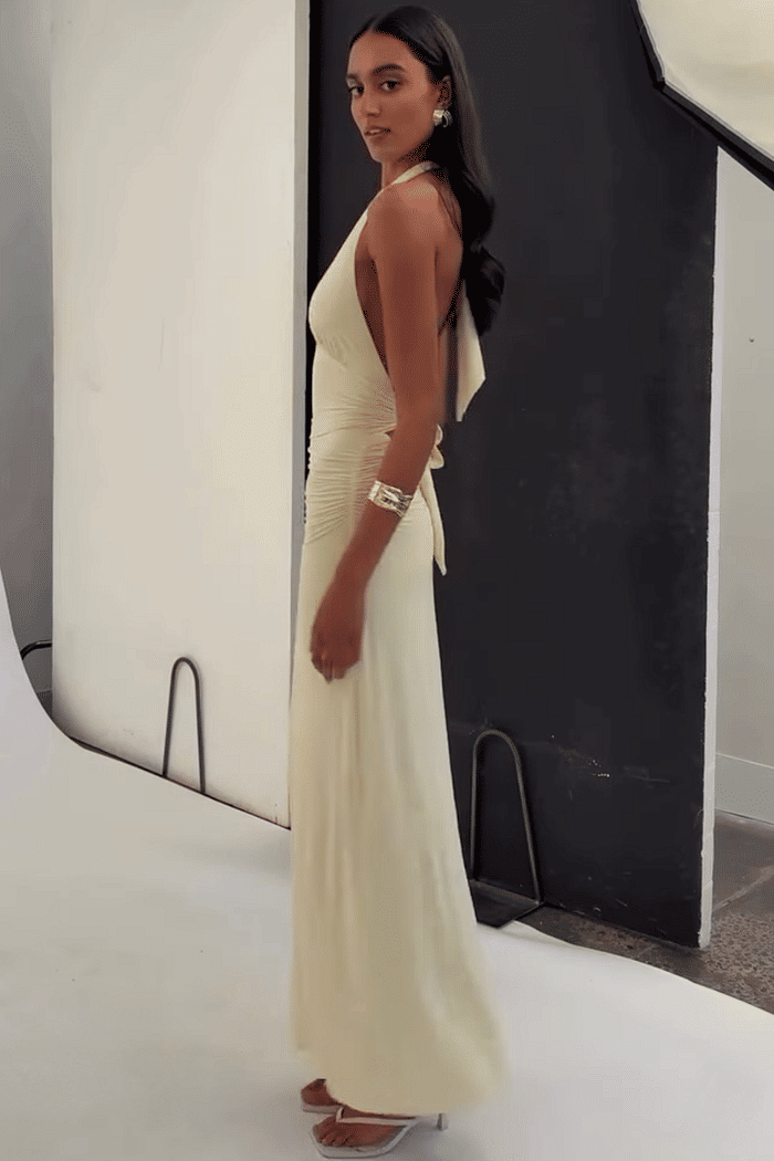 Vestido longo com amarração Diana