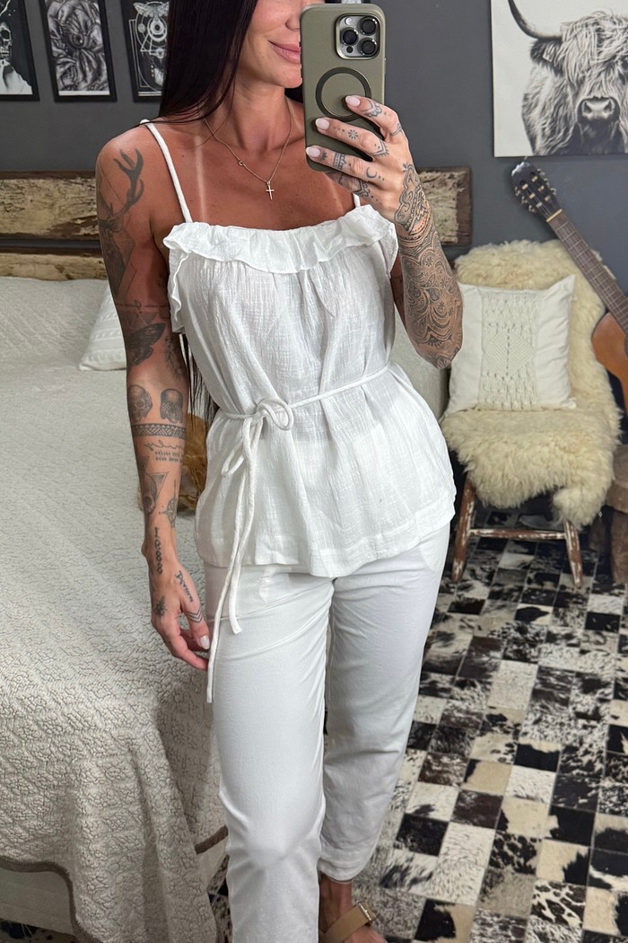 Blusa de alcinhas com amarração em crepe Biarritz