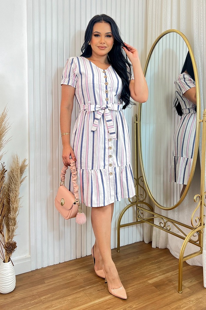 Vestido Linho Listrado 5090