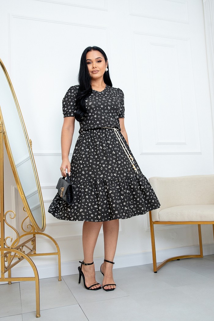 Vestido Viscolycra Estampado com Cordão