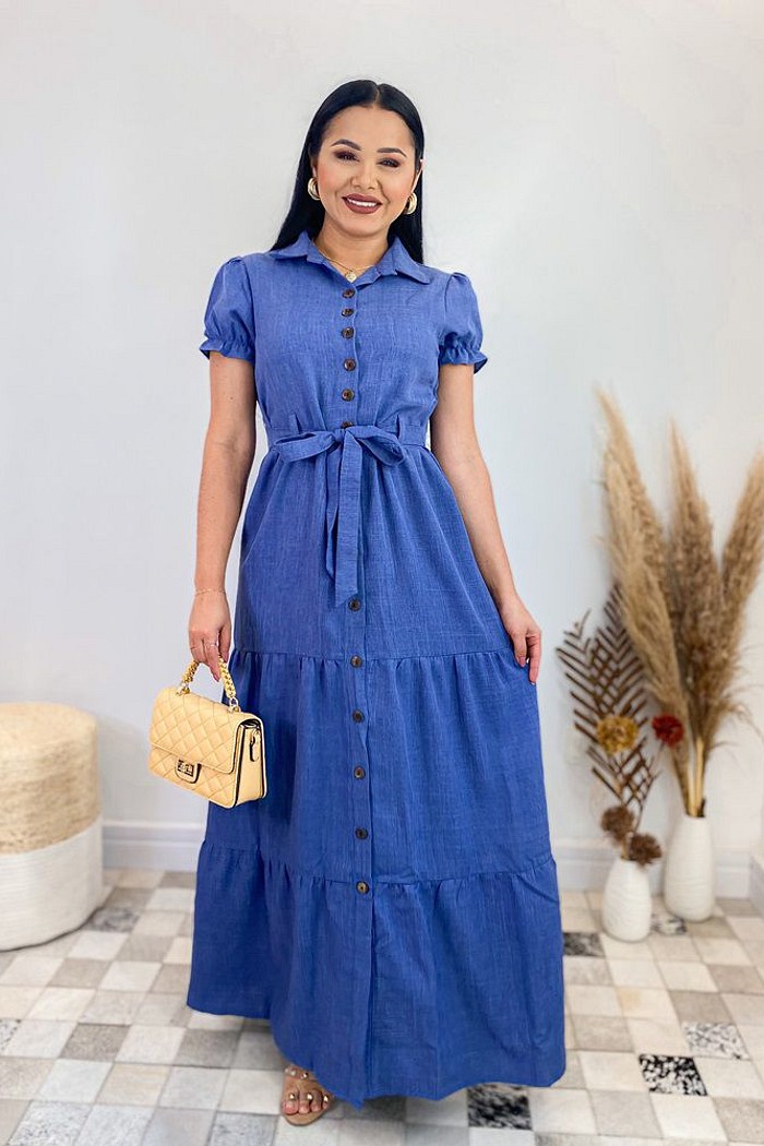 Vestido Longo Com Botões