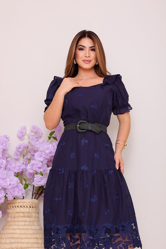 Vestido Midi Algodão Bordado 9097