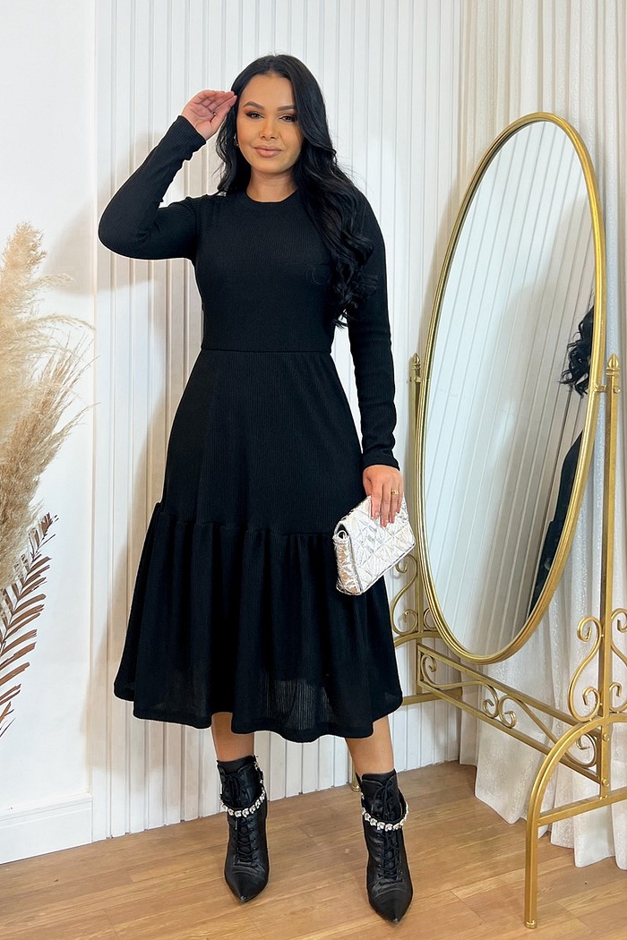 Vestido Midi Lãzinha Manga Longa 0124