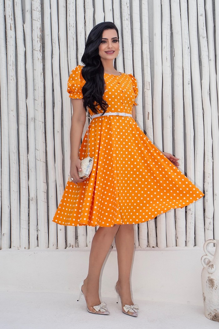 Vestido Evasê Poá Com Cinto 0418