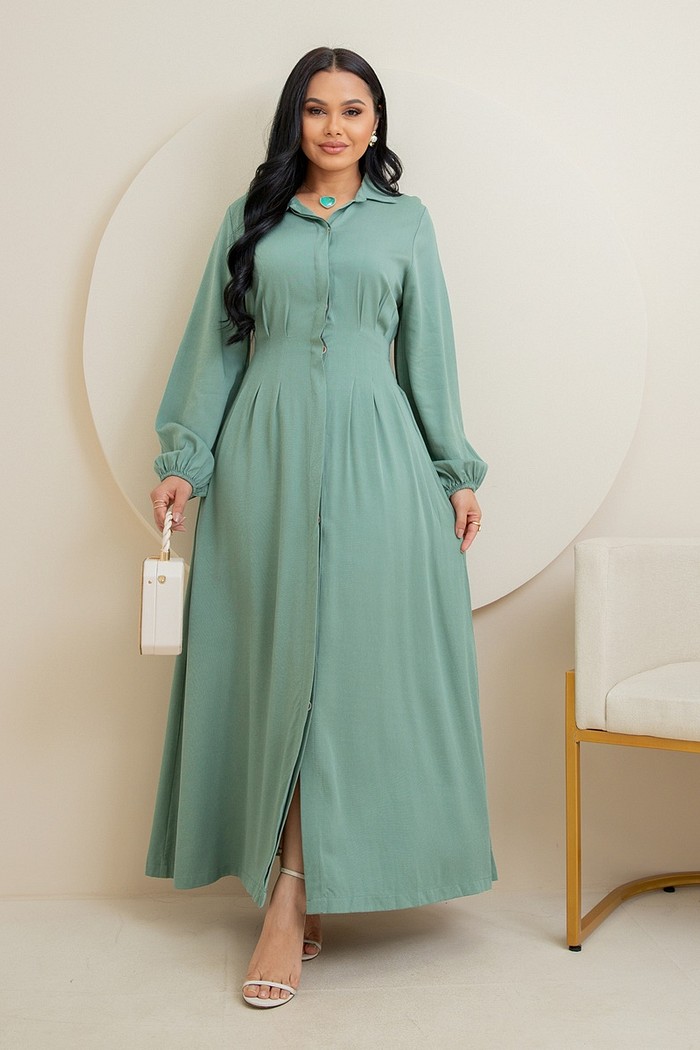 Vestido Chemise Manga Longa Com Botões 9026