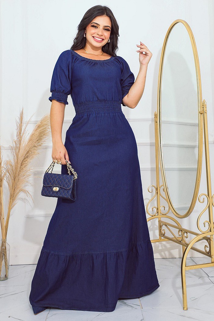 Vestido Longo Jeans Com Elastano 1125