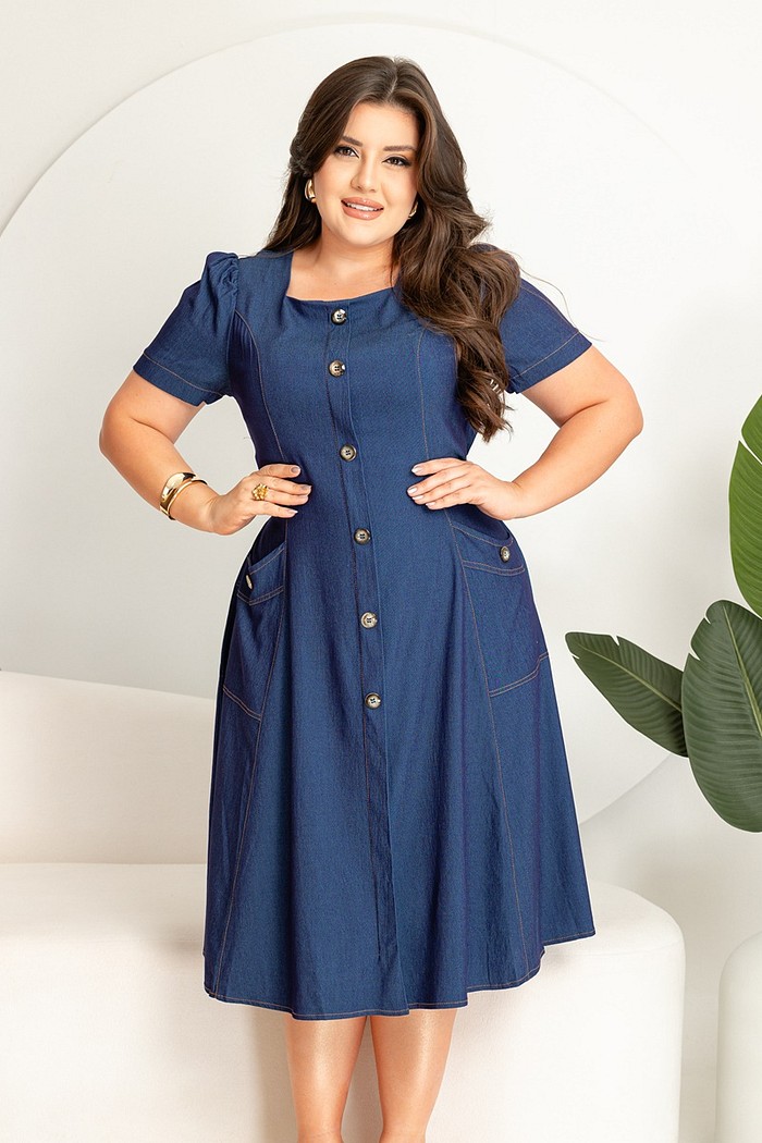Vestido Chambray Com Botões