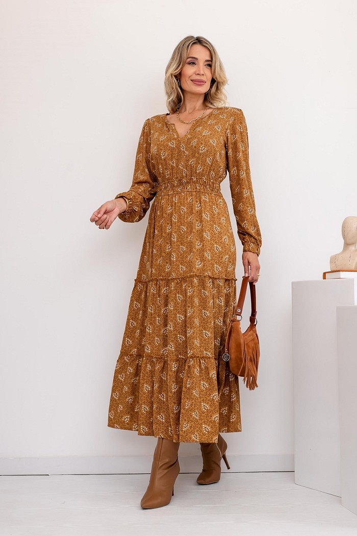 Vestido Longo Manga Longa Estampado 9920
