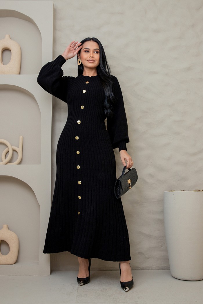 Vestido Tricô Manga Longa