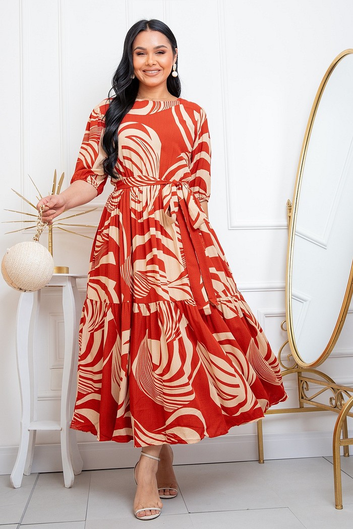 Vestido Midi Com Manga 3/4