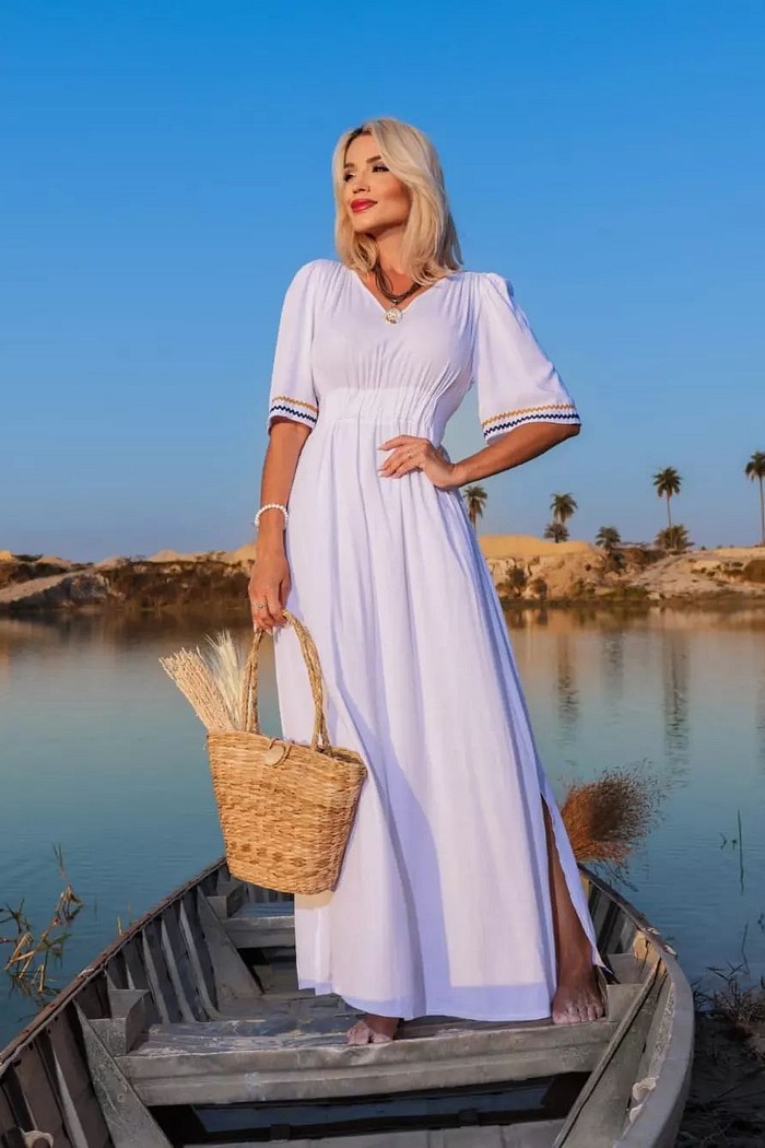 Vestido Longo Liso Manga Flare 5006