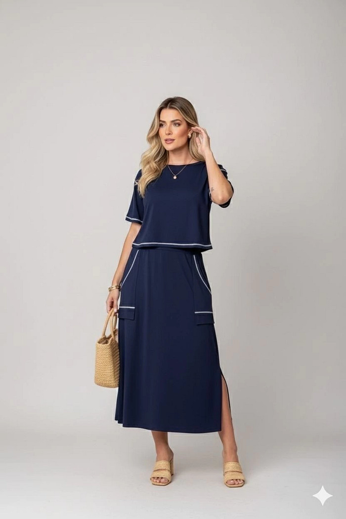 Conjunto Saia E Blusa Em Viscolycra