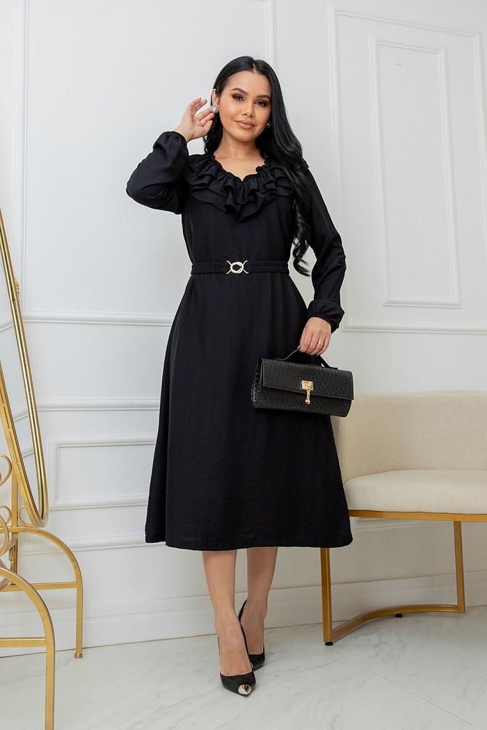 Vestido Liso Com Babado 2342