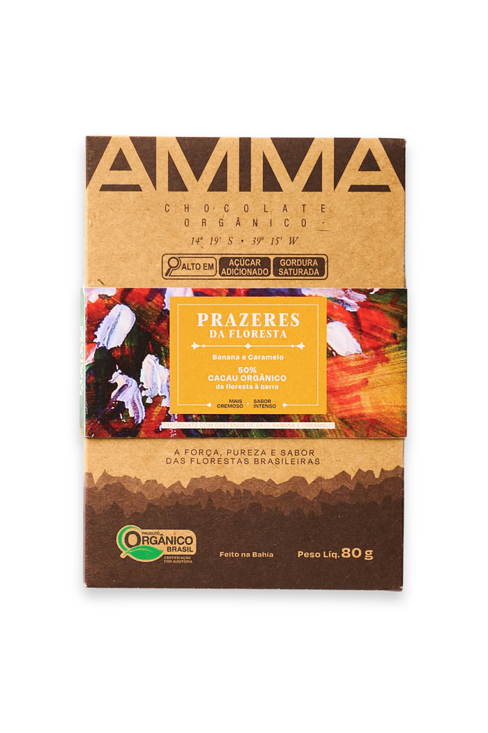 Chocolate Orgânico 50% Castanha de Caju, Banana e Caramelo Cacau AMMA - 80g