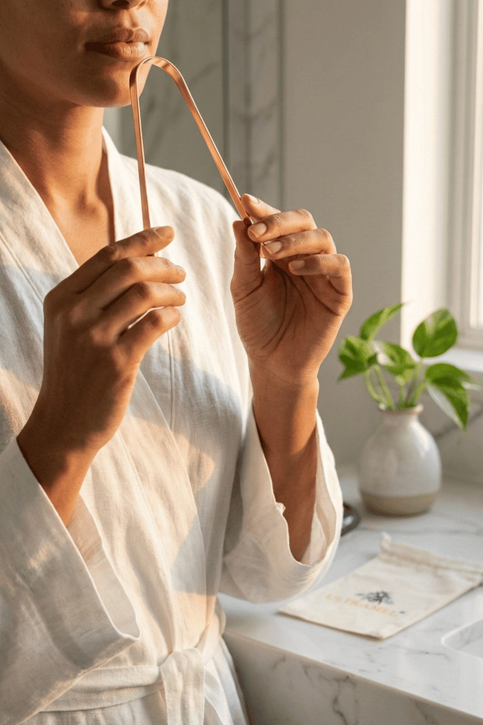 Raspador de Língua em Cobre c/ Case de Algodão