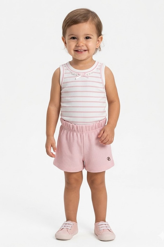 CONJ LECIMAR FEM REGATA LISTRADA SHORT ROSA