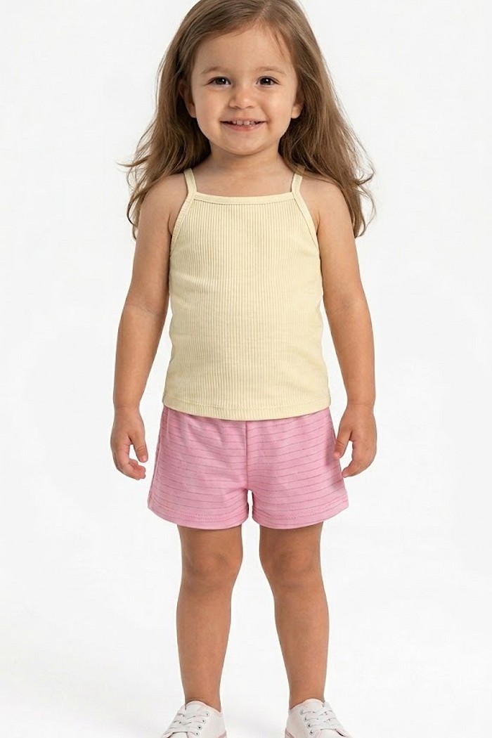 CONJ LECIMAR FEM REGATA ALÇA LISTRADA SHORT MOLETINHO