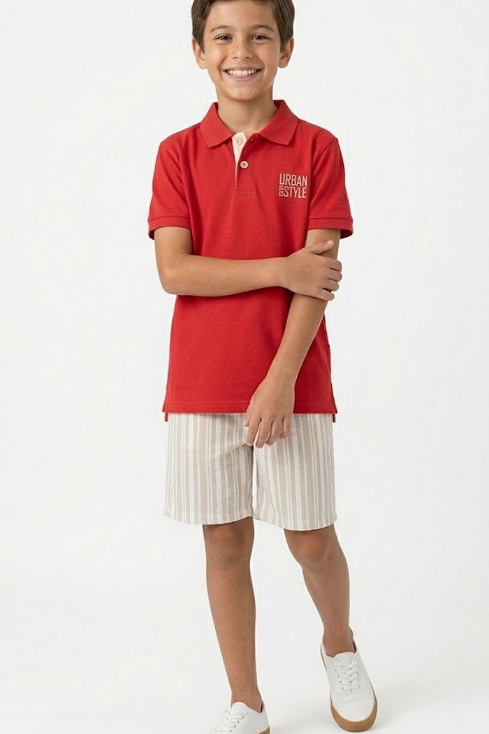 CONJ LECIMAR MAS GOLA POLO  E BERMUDA TECIDO LISTRADA