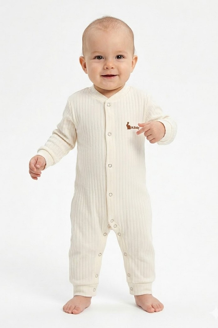 MACACÃO LISO CANELADO COM BOTÃO UNISSEX M.BABY