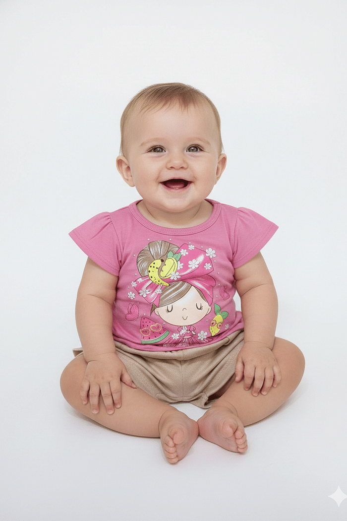 CONJ MARLAN FEM BLUSA ROSA MENINA SHORT MOLETINHO M