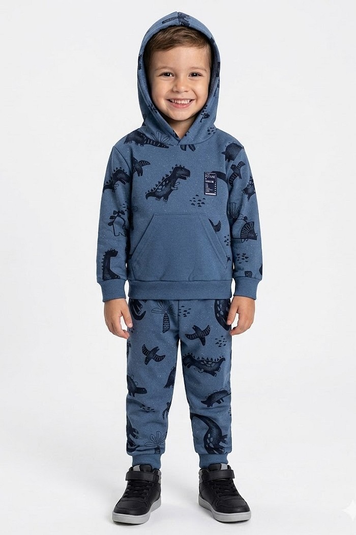 CONJUNTO MASCULINO ELIAN MOLETOM DINOS COM CAPUZ INFANTIL