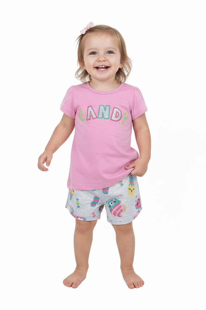 CONJ  ALAKAZOO ROSA  CANDY SAIA MESCLA ESTAMPADA G