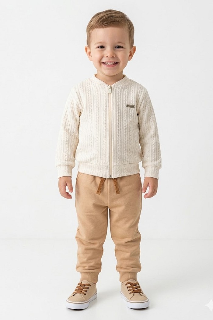 CONJ TILEESUL MAS CASACO MALHA TRICOT E CALÇA MOLETOM