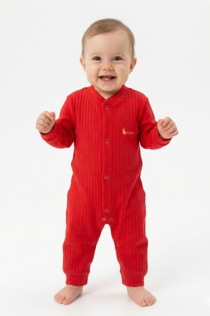 MACACÃO LISO CANELADO COM BOTÃO FEMININO M.BABY