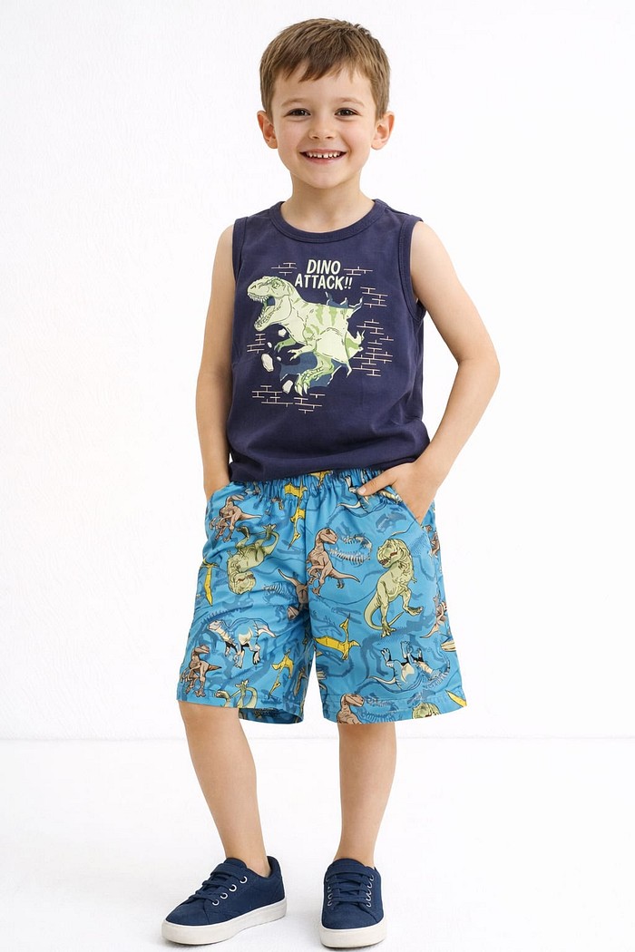 CONJ LECIMAR MAS REGATA DINO SURF BERMUDA  TACTEL ESTAMPADA