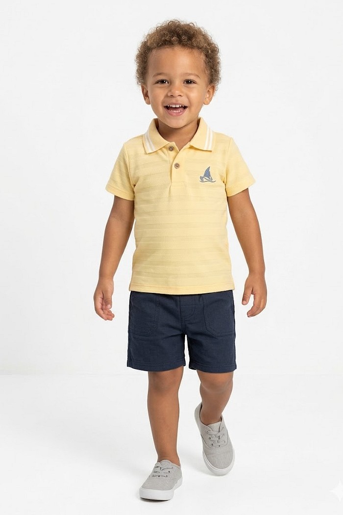 CONJ LECIMAR MAS CAMISA BOTÃO AMARELA BERM MOLETOM CINZA