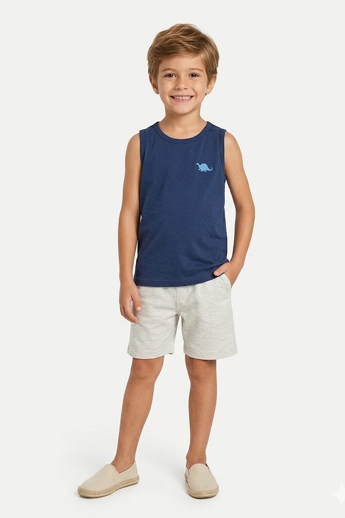 CONJ LECIMAR MAS REGATA MARINHO DINO BERMUDA  MOLETINHO MESCLA 06