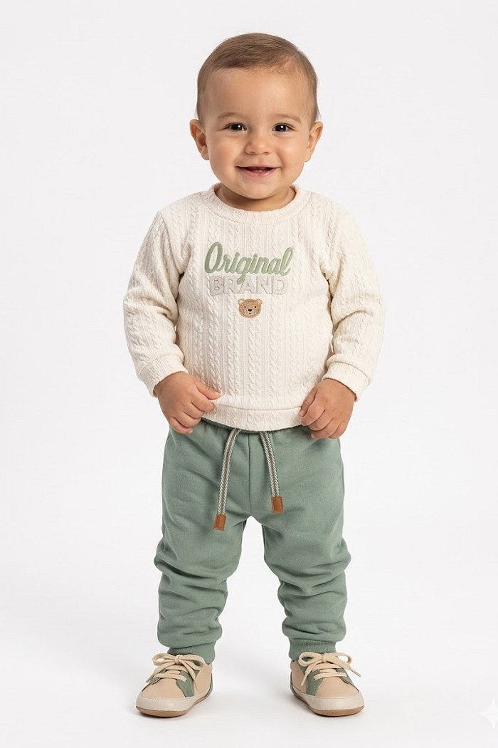 CONJ TILEESUL MAS CASACO MALHA TRICOT E CALÇA MOLETOM