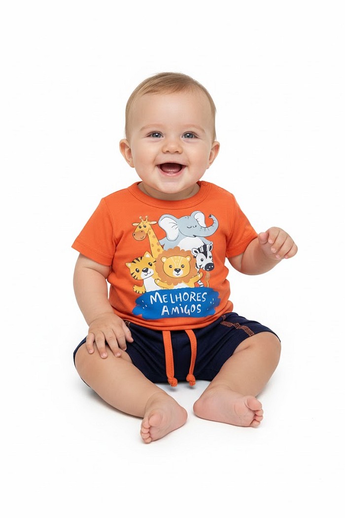 CONJ TYCARO LARANJA SAFARI SHORT MOLETINHO MARINHO P