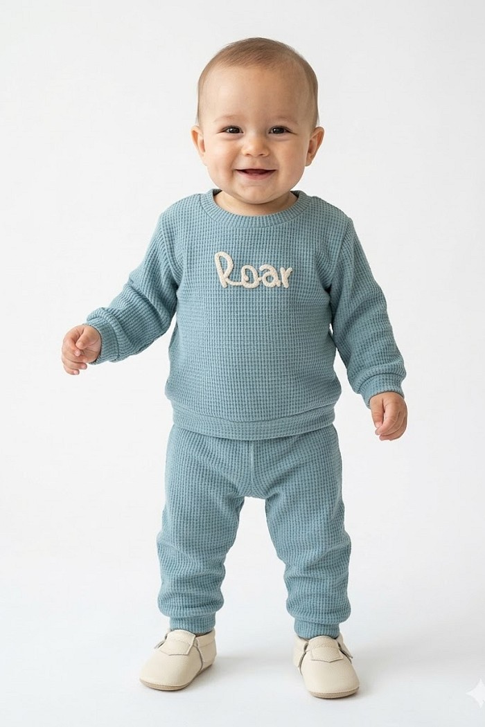 CONJ TILEESUL MAS CASACO E CALÇA MALHA WAFLE AZUL G