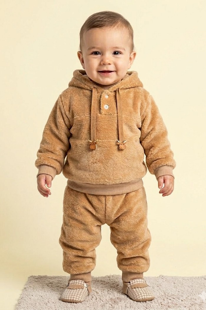 CONJ TILEESUL MAS CASACO E CALÇA PELO CAPUZ MARROM M