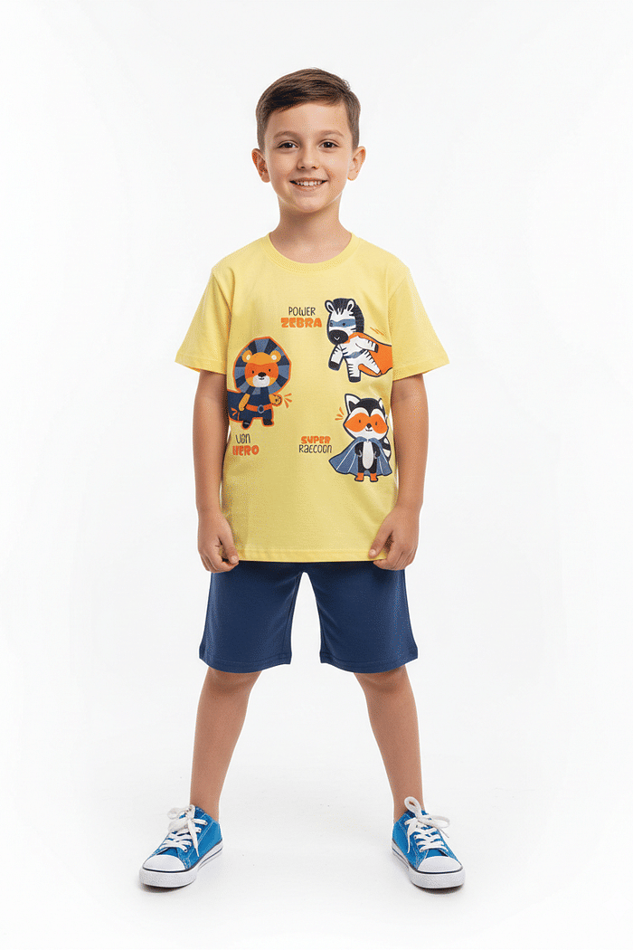 CONJ KYKY MAS BLUSA AMARELA ANIMAIS  BERM PETROLEO 08