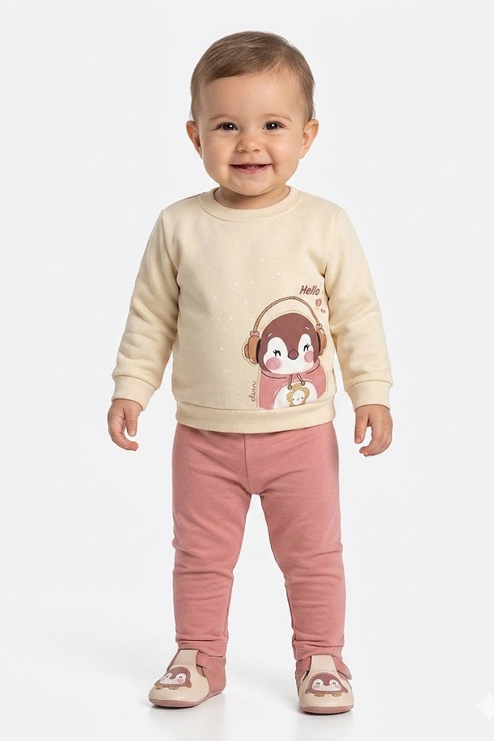 CONJUNTO FEMININO ELIAN MOLETOM PINGUIM INFANTIL