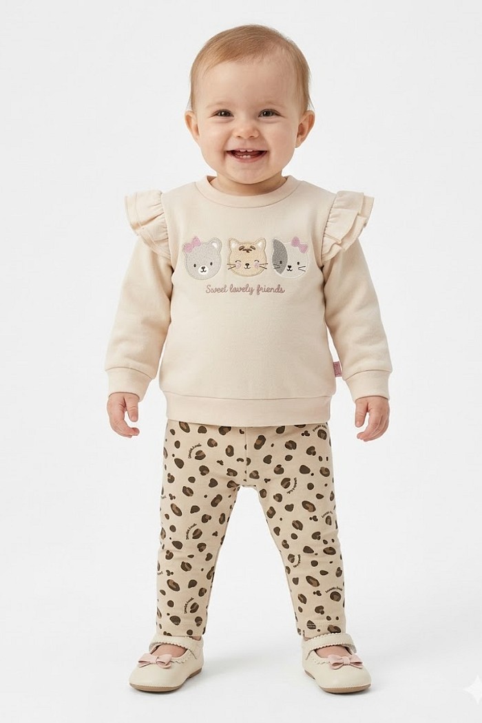 CONJ FEM BRINCAR E ARTE BLUSAO MOLETOM URSO E LEGGING ESTAMPADA