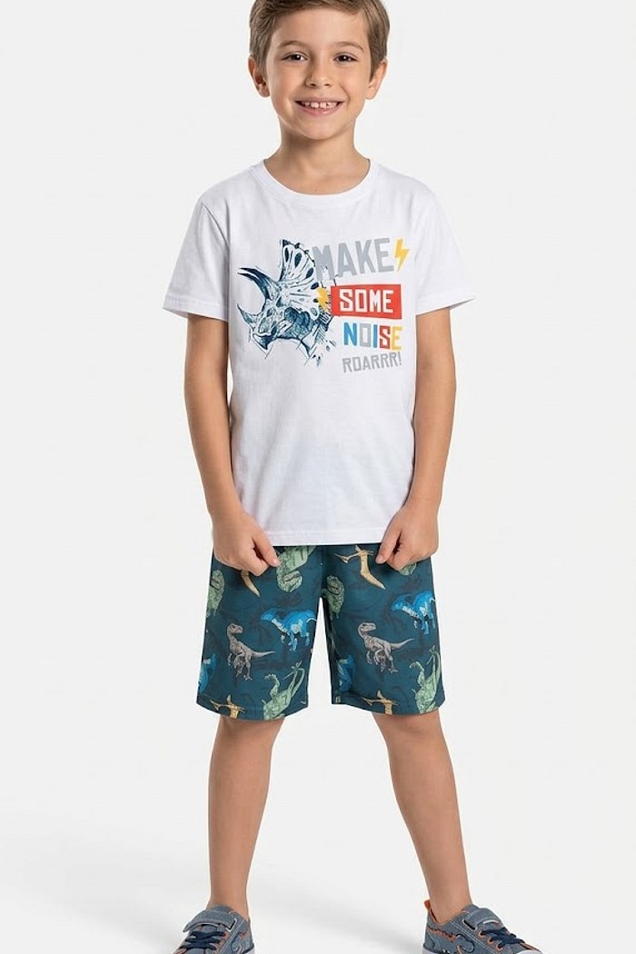 CONJ LECIMAR MAS BLUSA DINO SURF BERMUDA  TACTEL ESTAMPADA