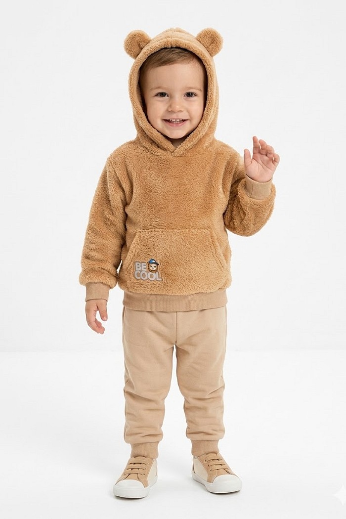 CONJ MAS TILEESUL CASACO PELO E CALÇA MOLETOM TAMANHO:2;COR:BEGE