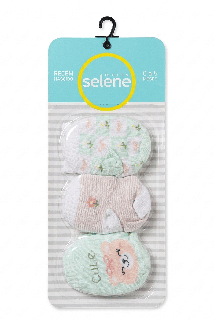 MEIA SOQUETE BEBE FEM BASICO ALGODAO BLISTER